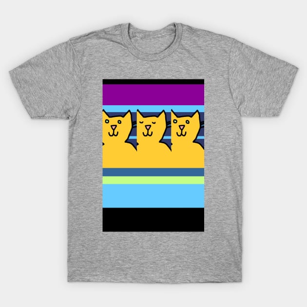 Blinking Yellow Cats on Stripes T-Shirt by ellenhenryart